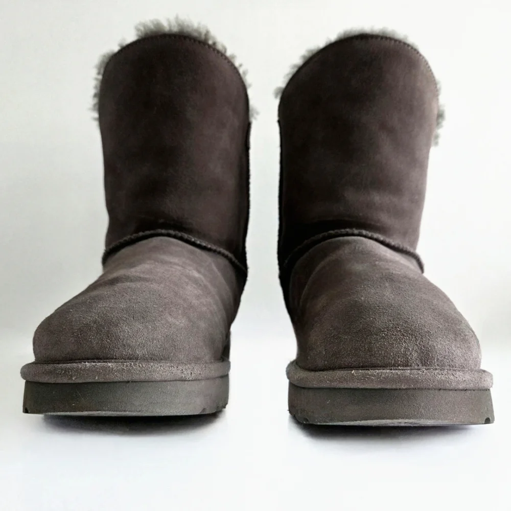 UGG Constantine Low Calf Shearling  & Leather Boots W/ Laced Side, Gray, Size 9